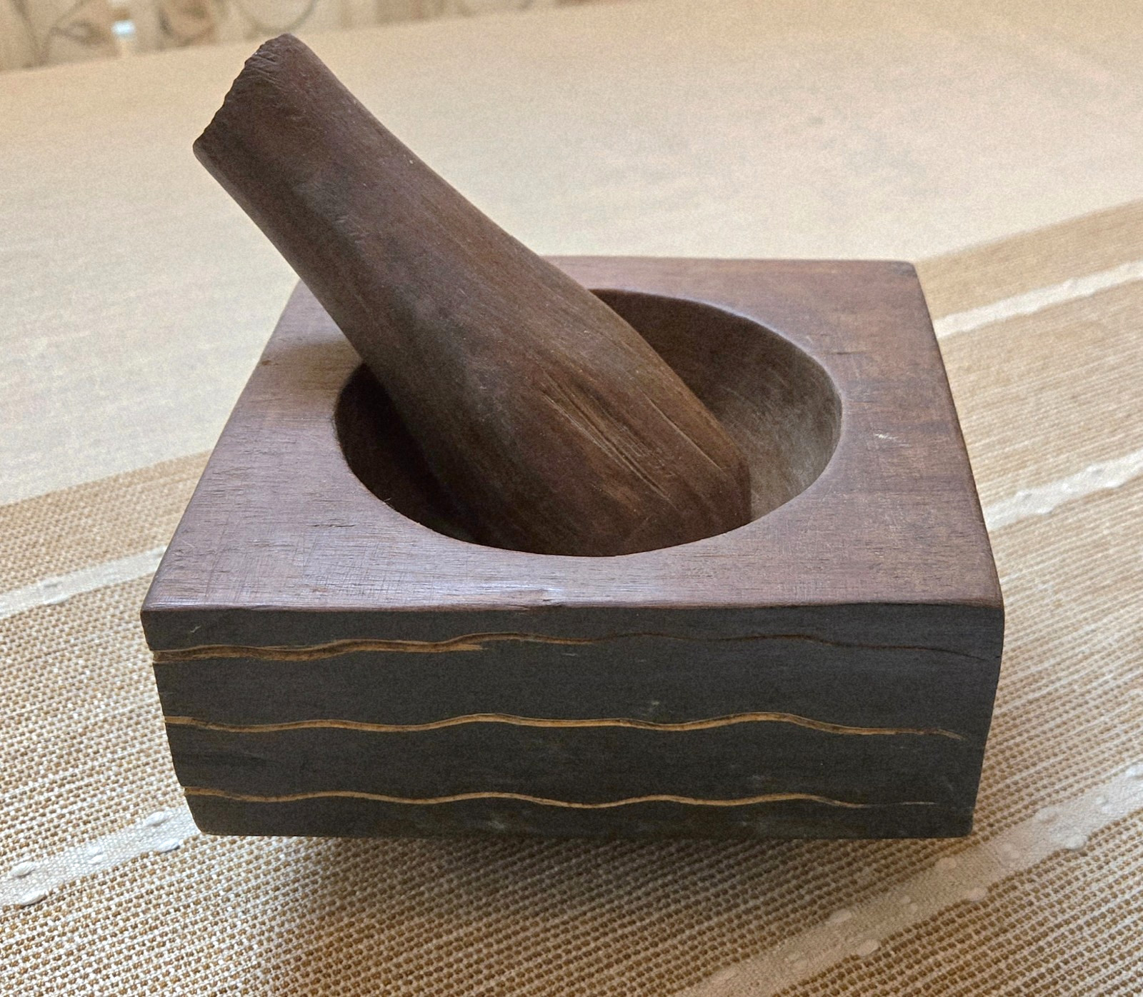 Antique Primitive Handmade Hand Painted Wood Herb Crusher Mortar Pestle Folk Art