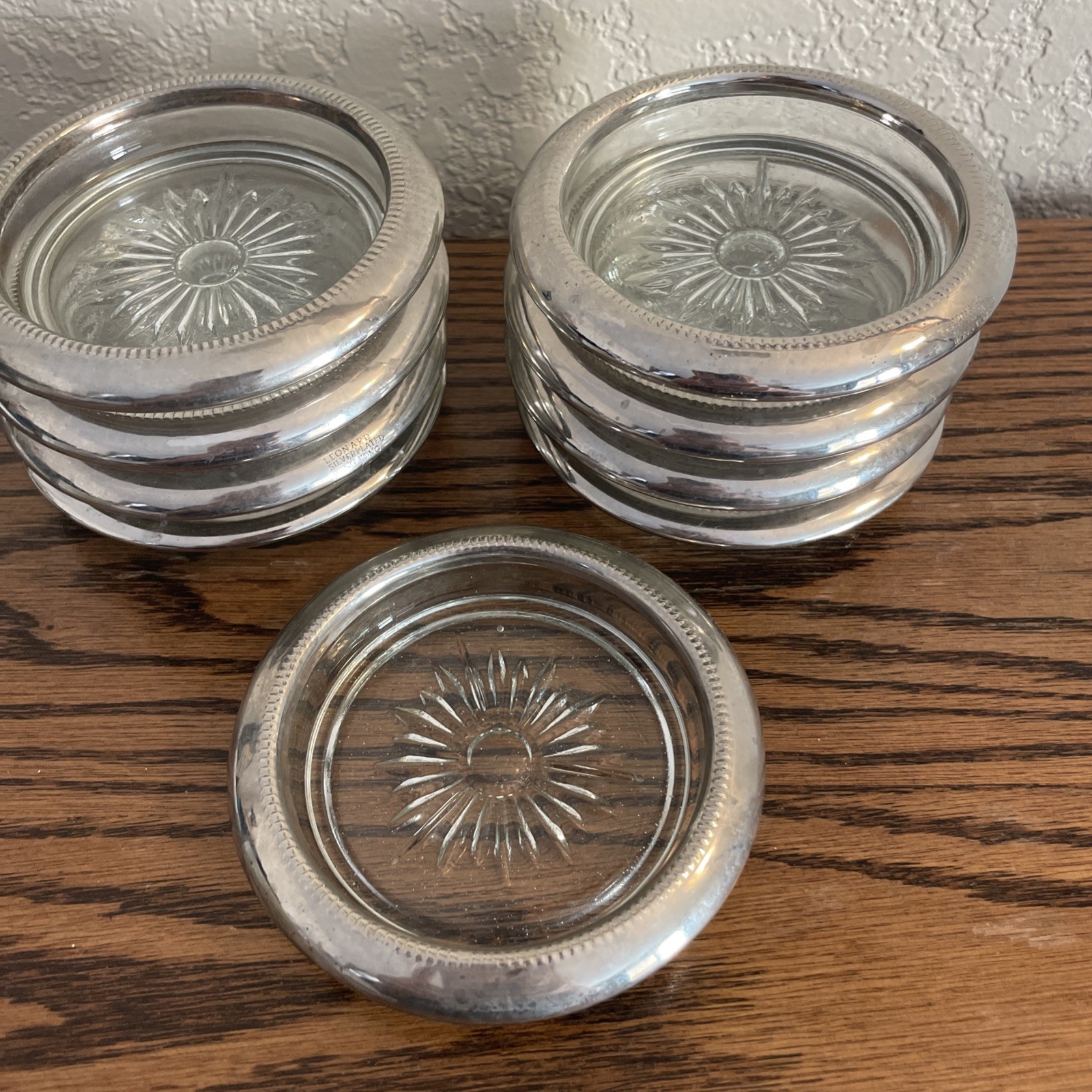 Vintage Leonard Silver Plated Glass Coasters Set of 10 Starburst Hong Kong