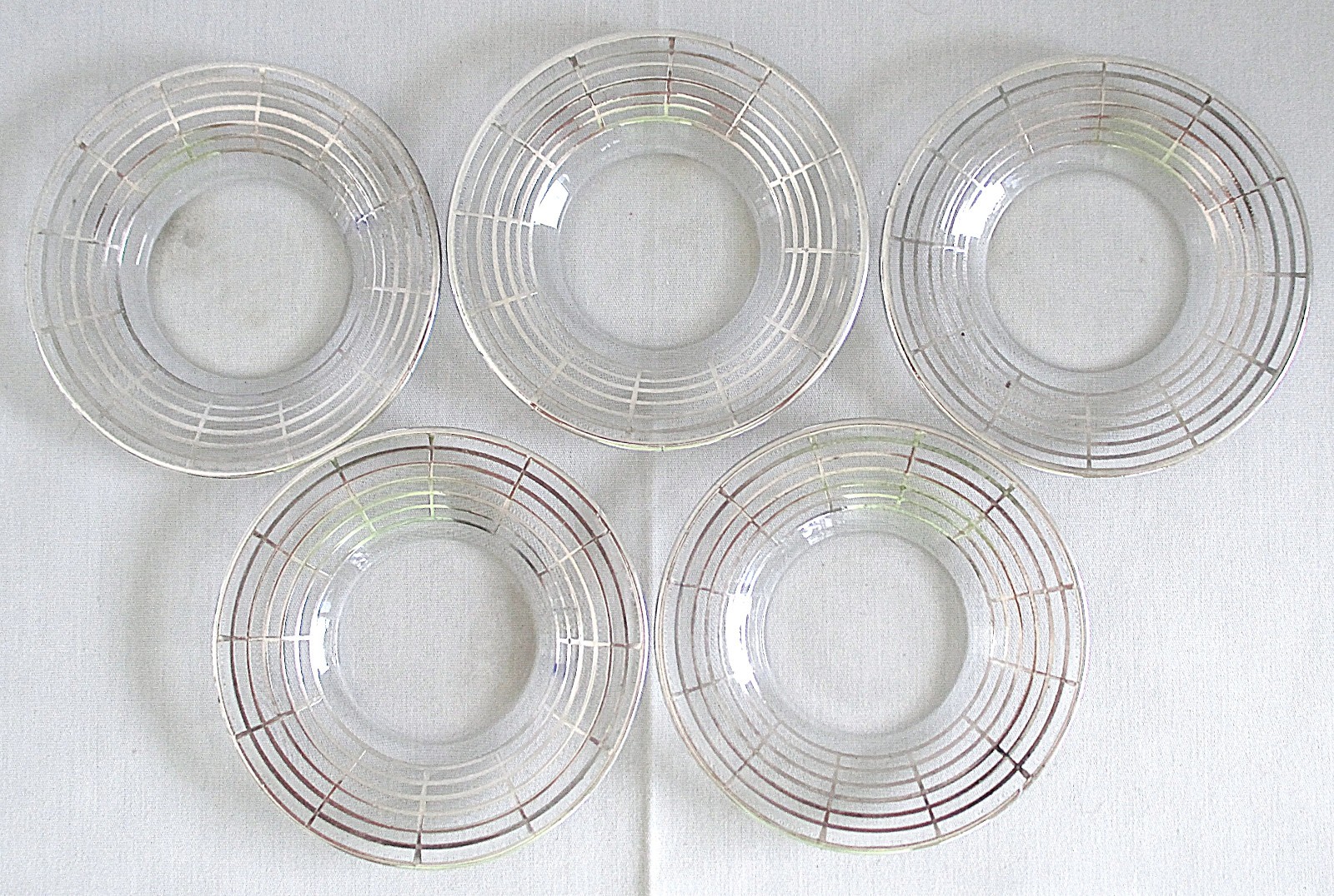 Five Sterling Silver Overlay and Clear Glass Saucers 4.375 inch Diameter
