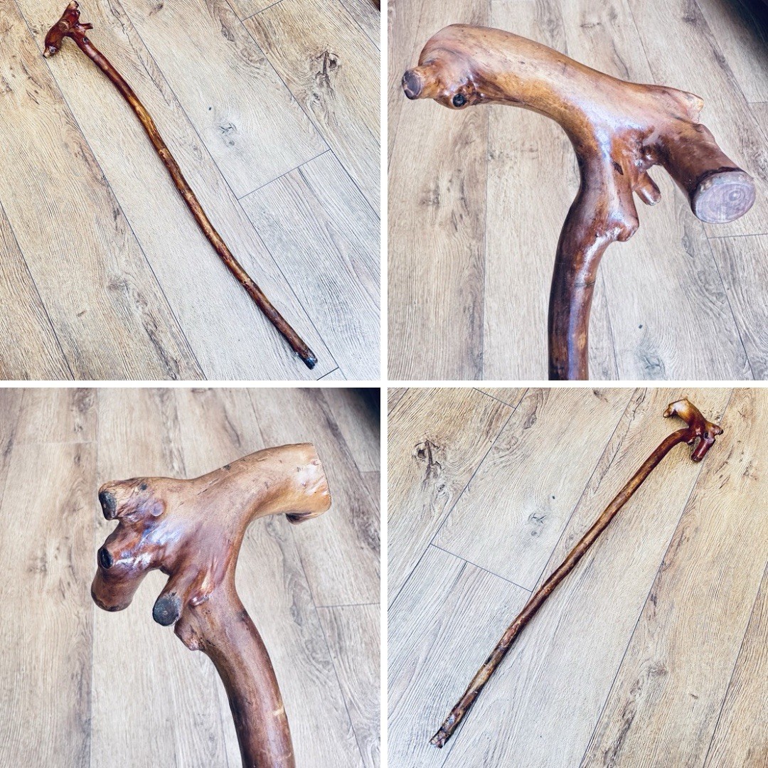 Vintage Folk Art Natural Wood Walking Stick Rustic Root Handle Cane Handmade 77c