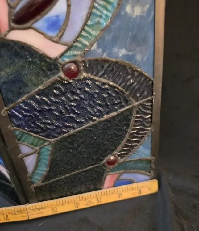 Antique Unique Handmade Peacock Stained Glass 20″ Tall Fireplace Front