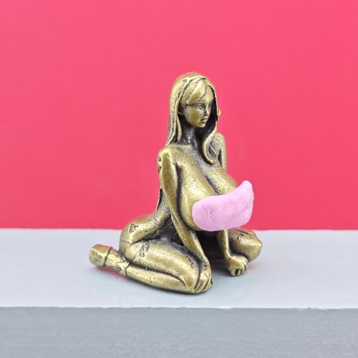 43mm Solid Brass Chinese Sexy Kneeling Young Female Doll Plump Body Model Statue