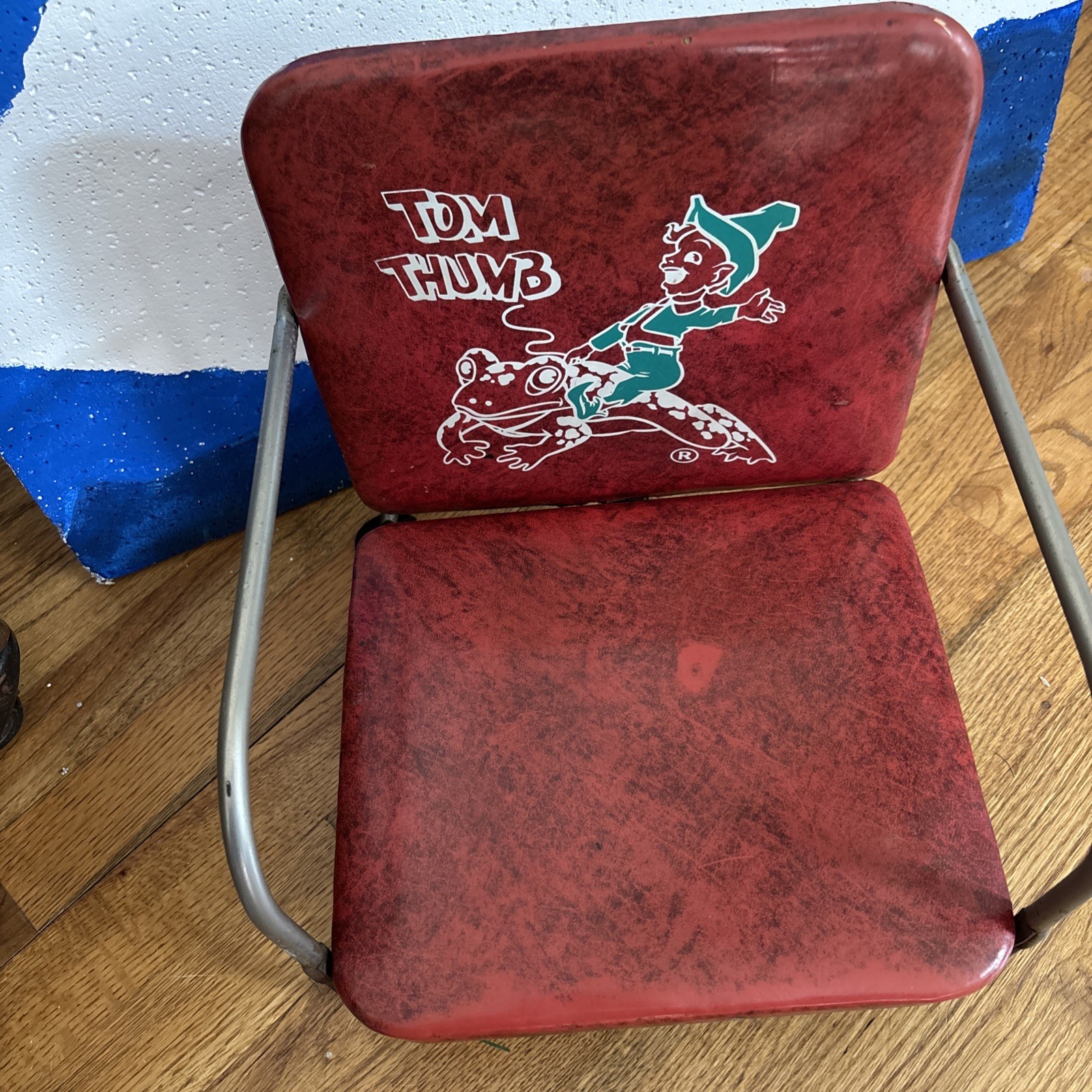 Vintage Tom Thumb Kids Advertising Vinyl Red Barber Booster Chair 1950s