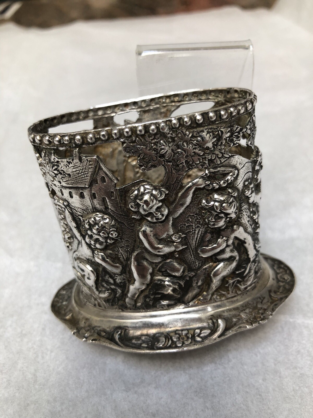 ANTIQUE HANAU GERMANY 800 SILVER MULTI-USE HOLDER CHERUBS BAROQUE ROCOCO c. 1900