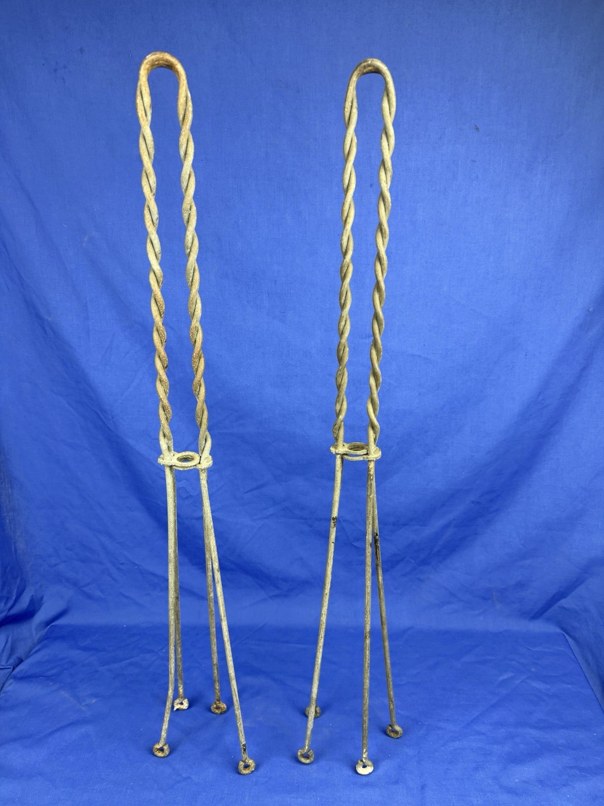 Pair C.1920 Braided Lightning Rod Stands Unusual Design, 29.5″H Rod Hole 5/8″Dia
