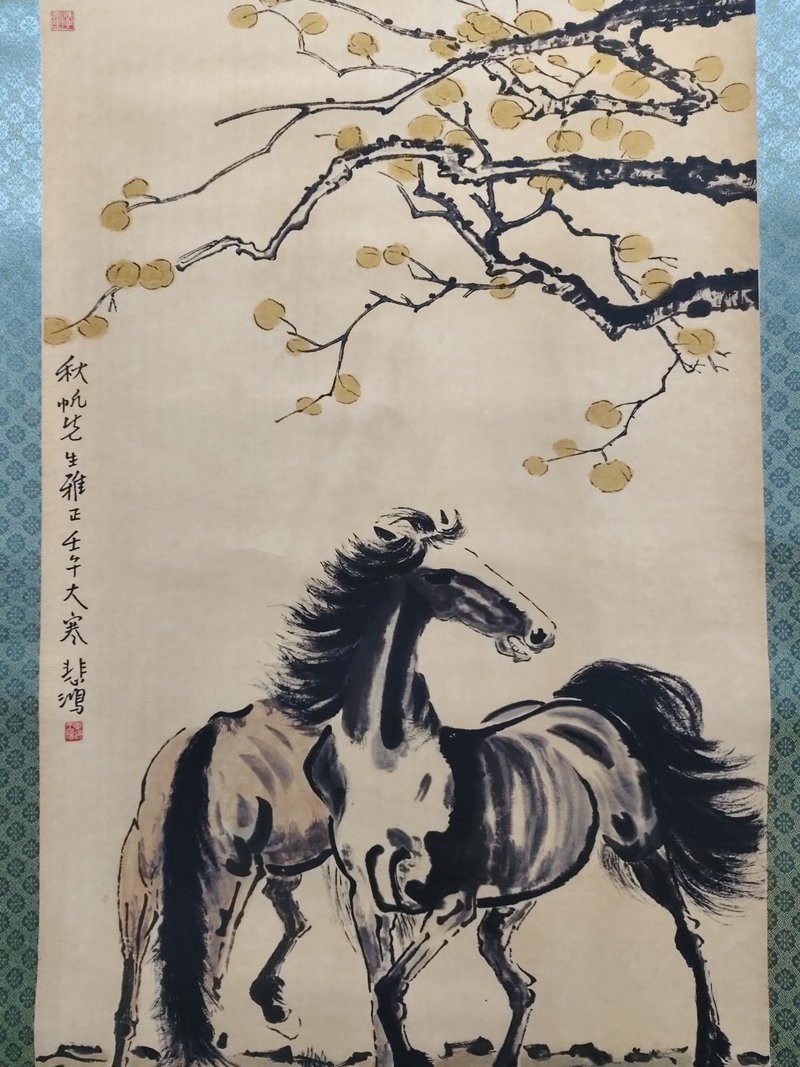 71in Chinese Old Painting Scroll Rice Paper Horse Decor 骏马图 By Xu Beihong 徐悲鸿
