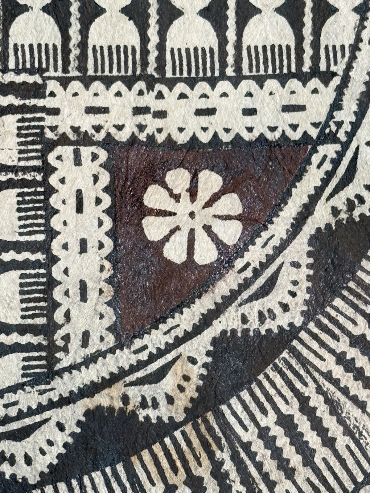 Pacific Islands Samoa Tuvalu Polychrome Bark cloth Floor Mat 20th C Round #3