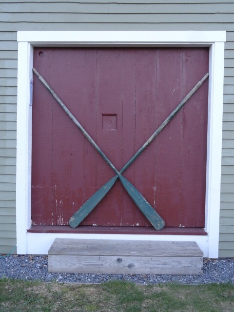 Antique Boat Oars 7 1/2′ Long Wonderful Old Green Paint Decorative Copper Tips