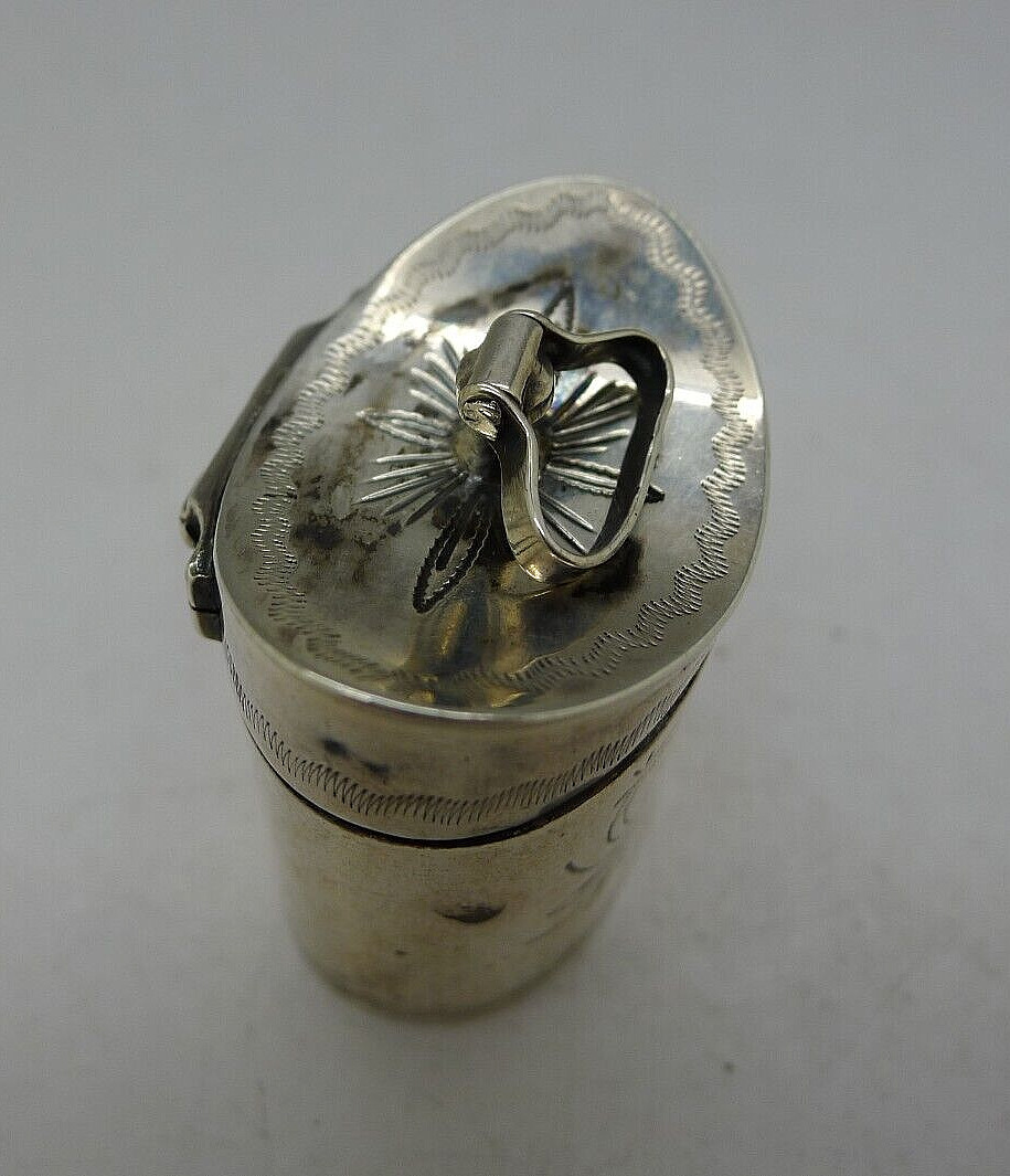 DUTCH SILVER HAT BOX SHAPED PEPPERMINT SNUFF BOX CHATELAINE FOR CHAIN RARE 1810