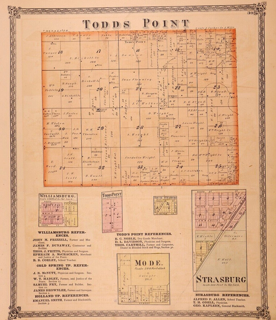 1870 Plat Map ~ TODDS POINT Twp., SHELBY Co., ILLINOIS – MODE (15×18)-#018