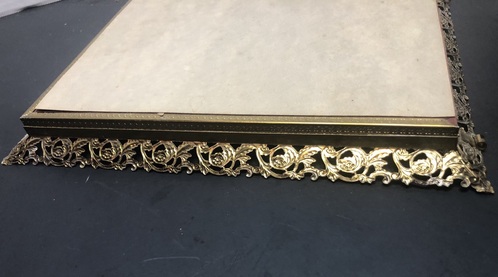 Vintage Mid Century Brass Mirror Vanity 9 1/2” X 11 1/2”