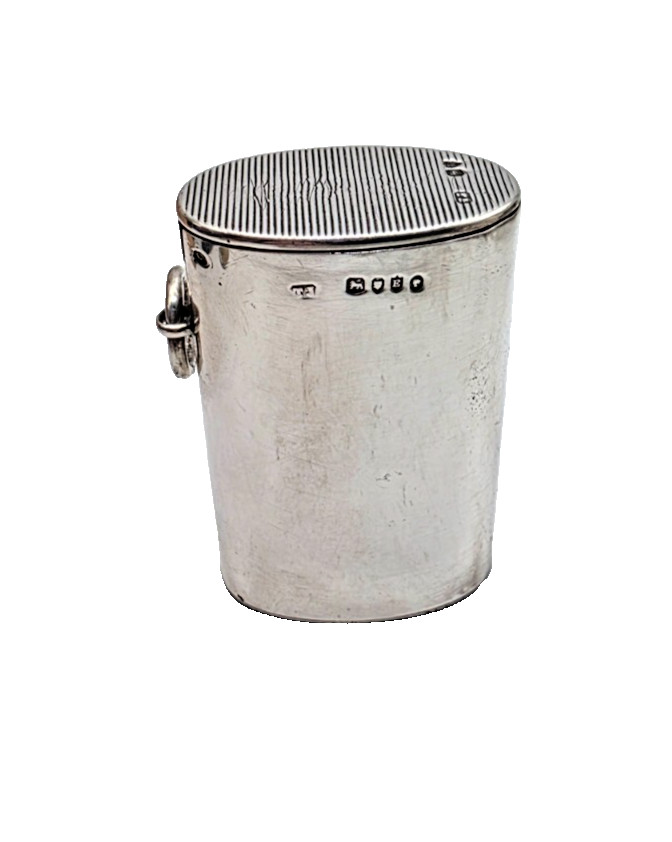 UNUSUAL LARGE CAN SHAPED ANTIQUE SILVER VESTA CASE LONDON 1880