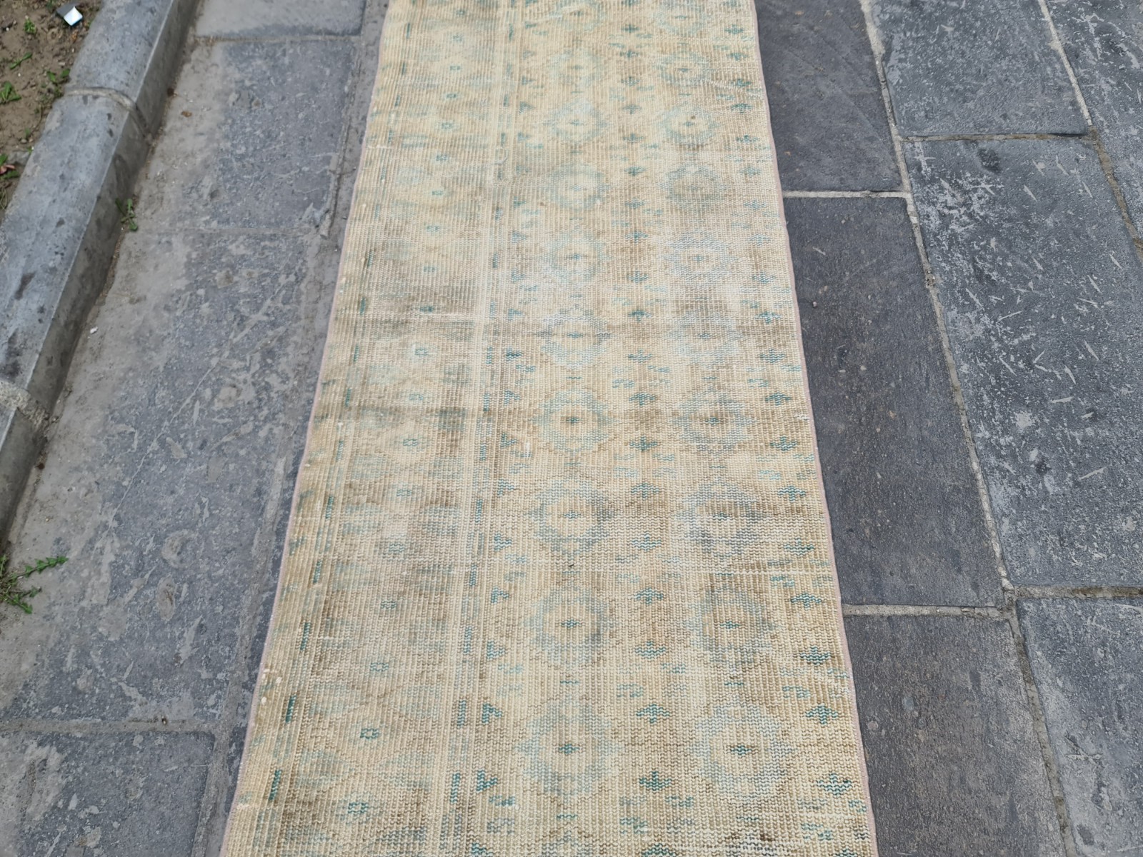 Vintage Turkish Oushak Runner Rug 2×10 Handmade Wool Hallway Rug