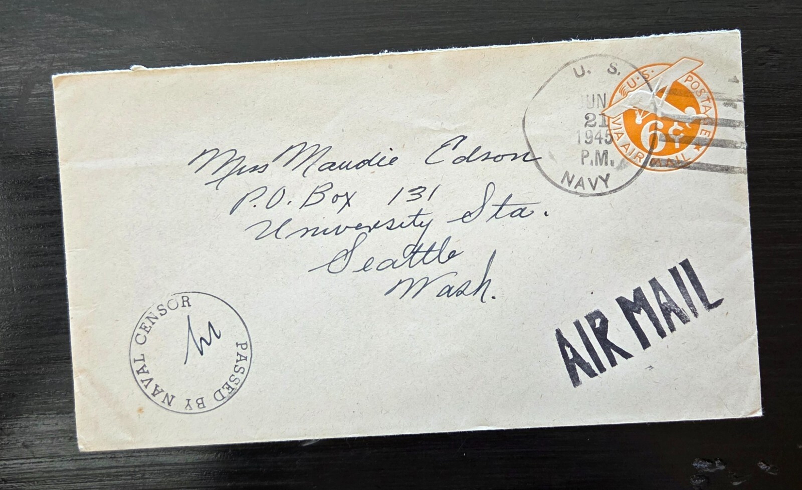 1945′ U.S Naval Cover Envelope Naval Censor Passed WWII Cover Navy Envelope #16