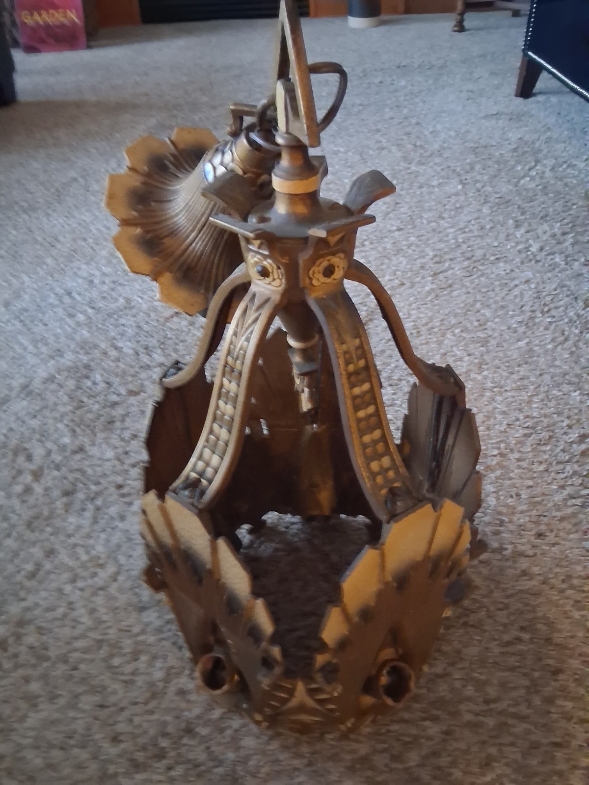 Pristine Antique Art Deco Williamson Beardslee Slip Shade Chandelier-NO SHADES