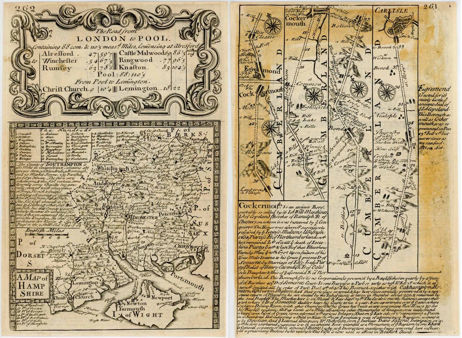 c1740 MAP PAGE ROAD to POOLE HANTS from OWEN + BOWEN BOOK + CUMBERLAND 125x185MM