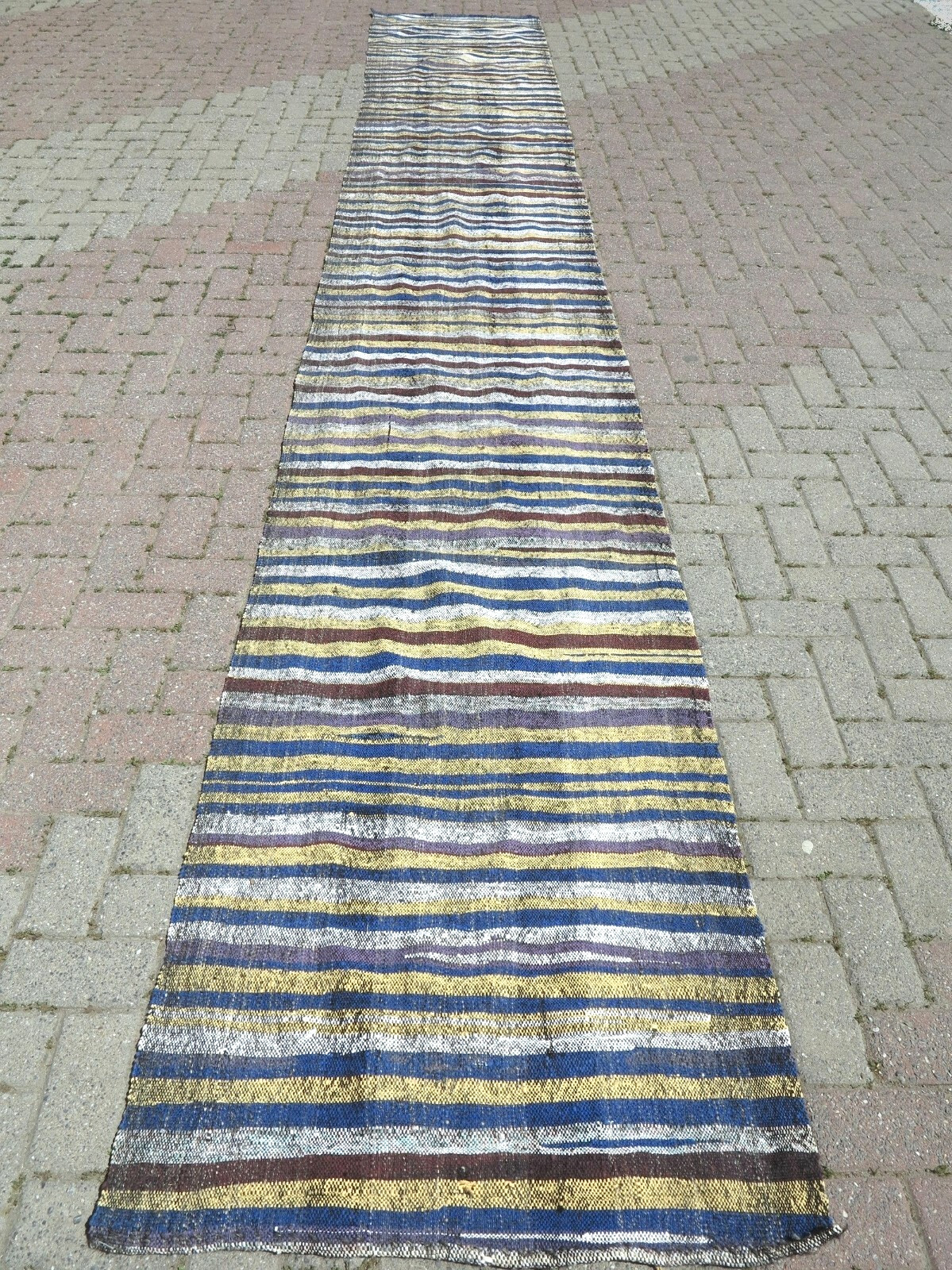 Vintage Turkish Handmade Kilim Runner, Hallway Rug, Striped Rug Runner 3×19 ft