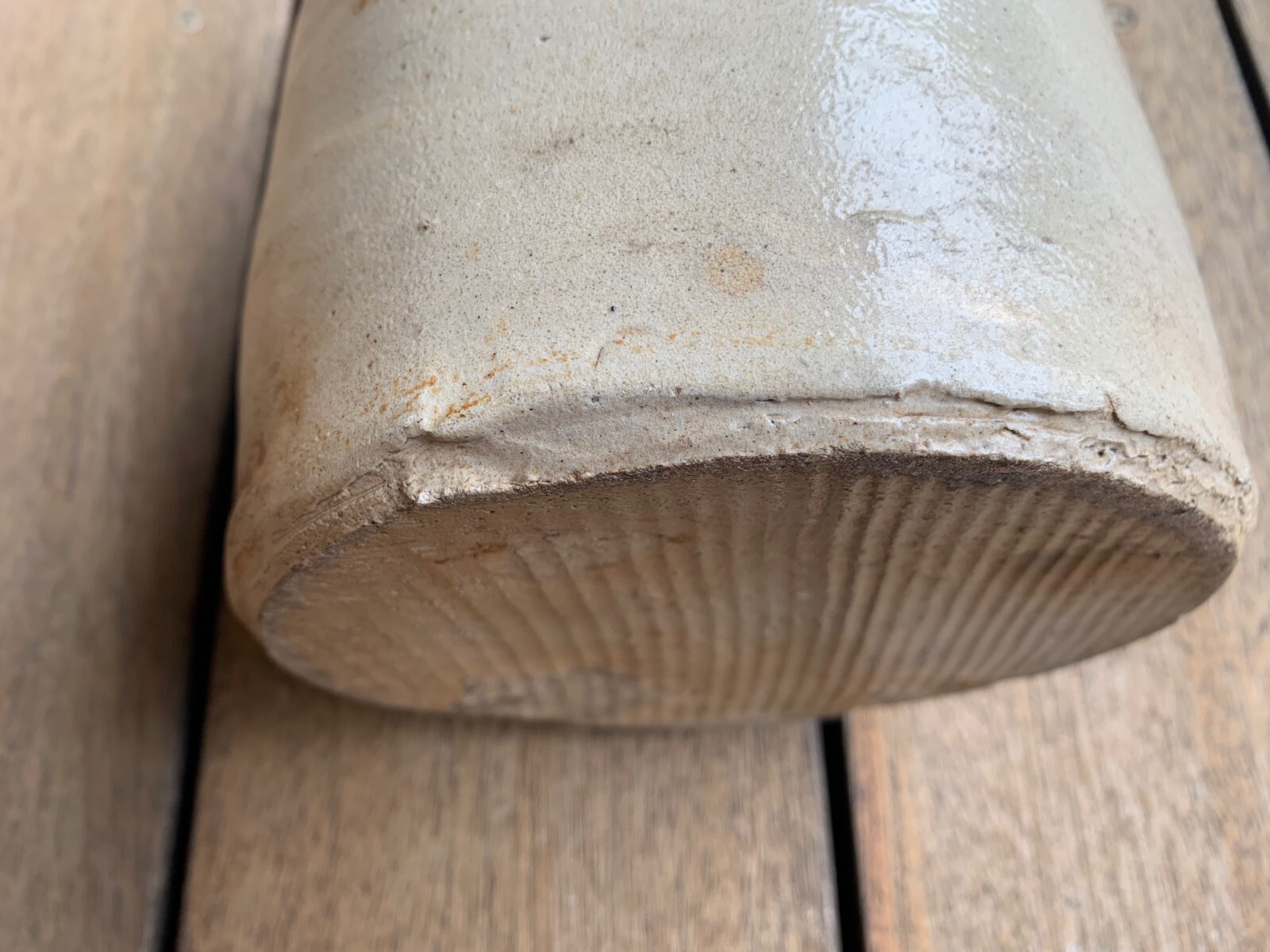 Antique Primitive Salt Glazed Stoneware Jug Farmhouse Taupe Beige Gray 9.25″