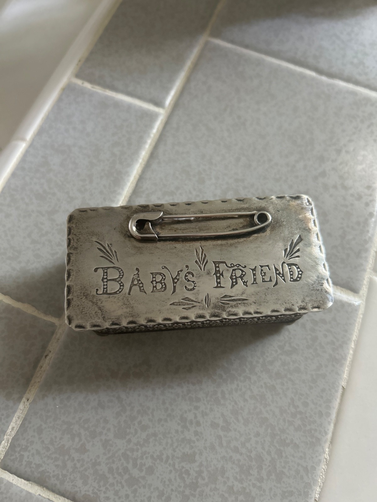 Sterling Silver “BABY’S FRIEND” Safety Pin Box