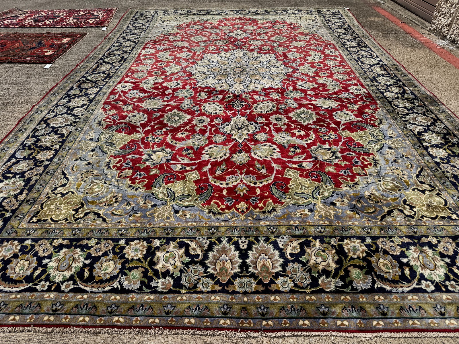 BIG ANTIQUE RUG 11×17 red blue vintage oriental hand-knotted real 11×16 10×17 ft