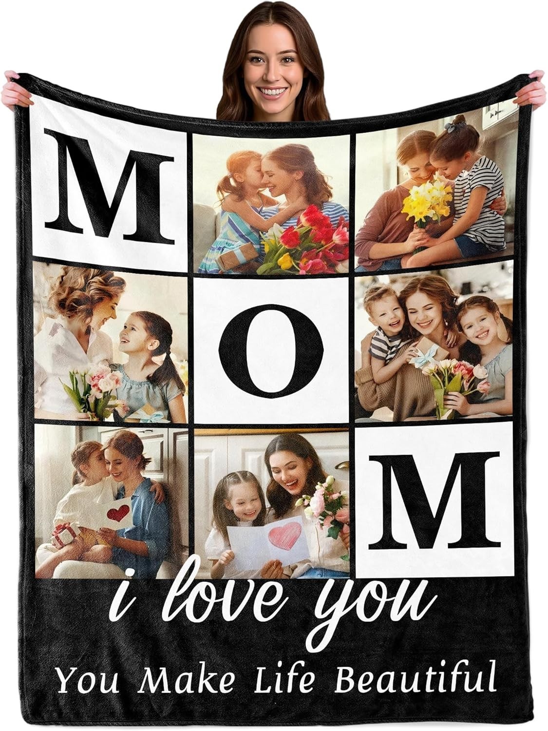 Ship Next Day Mothers Day Photo Gifts for Mom from Daughter Son Kids, Custom Bla
