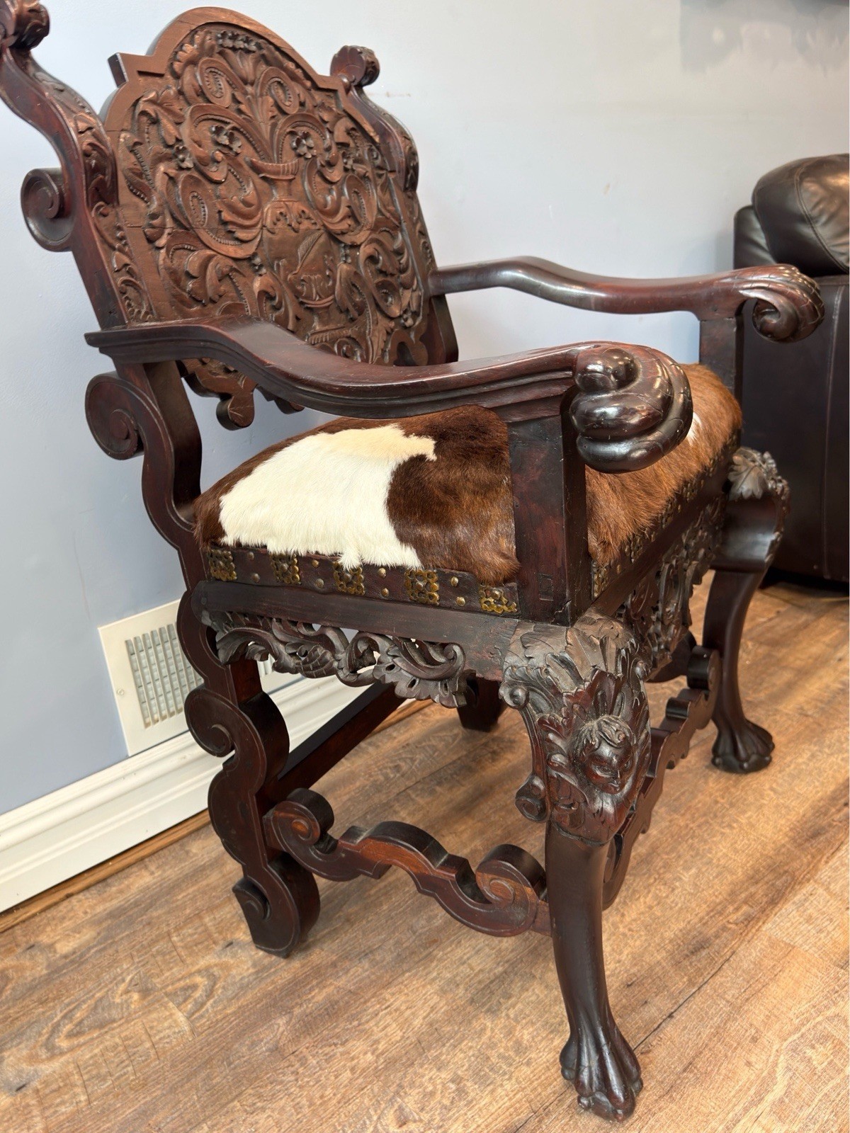 Antique Renaissance Revival Carved Mahogany Hall Chair