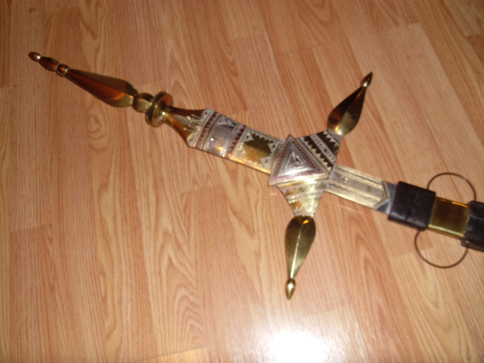 Antique SOLID brass 48 x 18 hand engraved silver copper leather Ceremonial sword