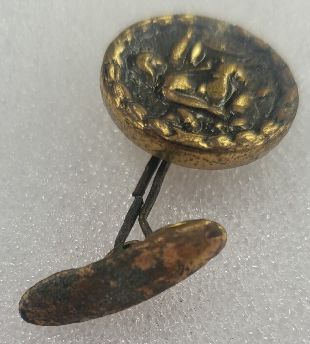 Brass Antique Button with Soldier Helmet Weapon .75″ Across With Cufflink