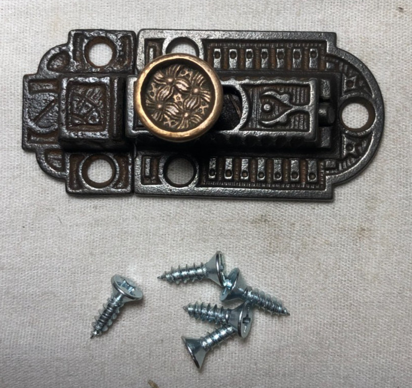 Antique Cabinet Latch Eastlake Cast Iron Brass Hardware Part Vtg Cupboard #J50