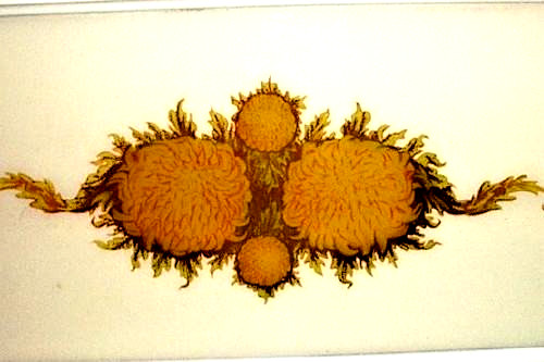 Reverse Glass Floral Chrysanthemum Tray Cottagecore Chippy Creamy Wood Antique
