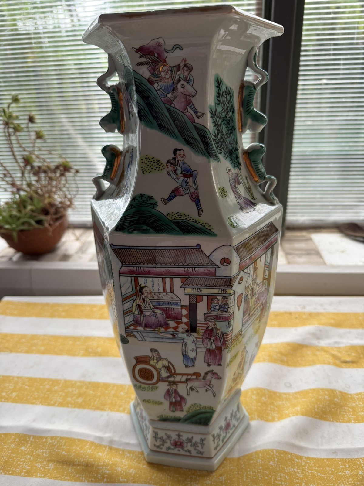 Mid 20th Century, Hexagonal, Baluster Vase, Chinese Ceramic Urn VGC 44cm height