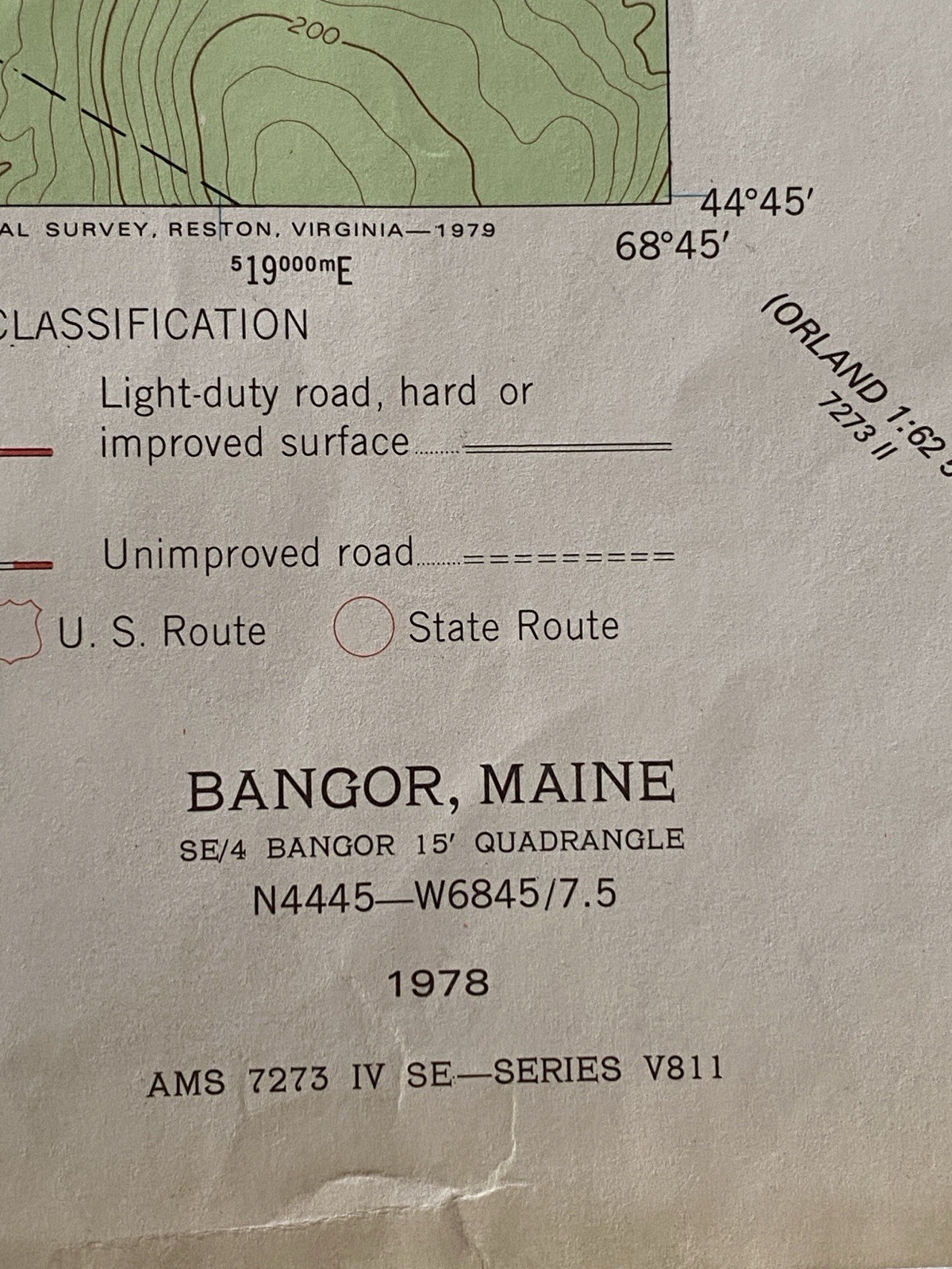 Map BANGOR Maine Quadrangle -1978 Topographic Geological N4445 W6845