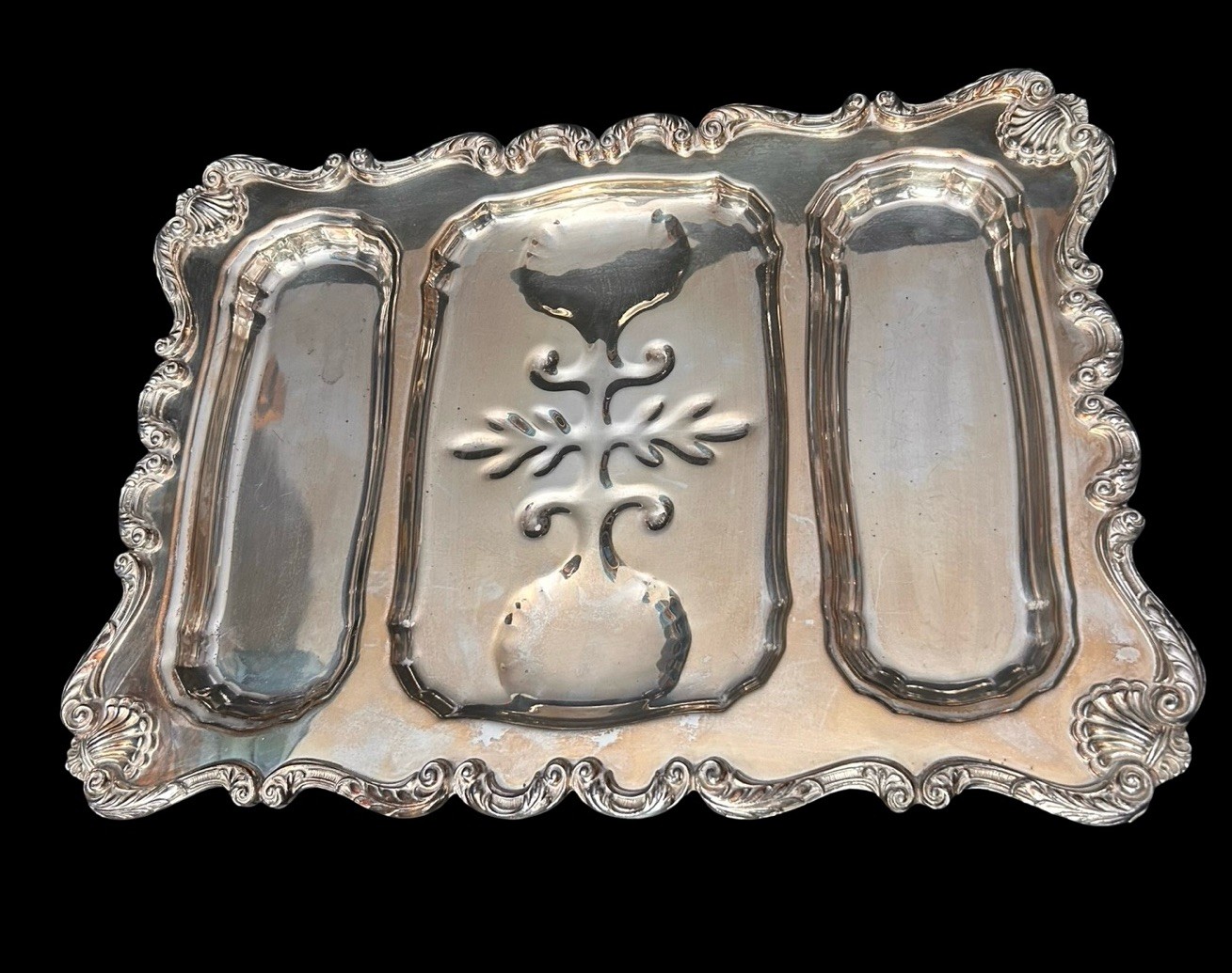 VTG Large Ornate Silver Plated Victorian Style Footed Serving Platter Tray 21×15