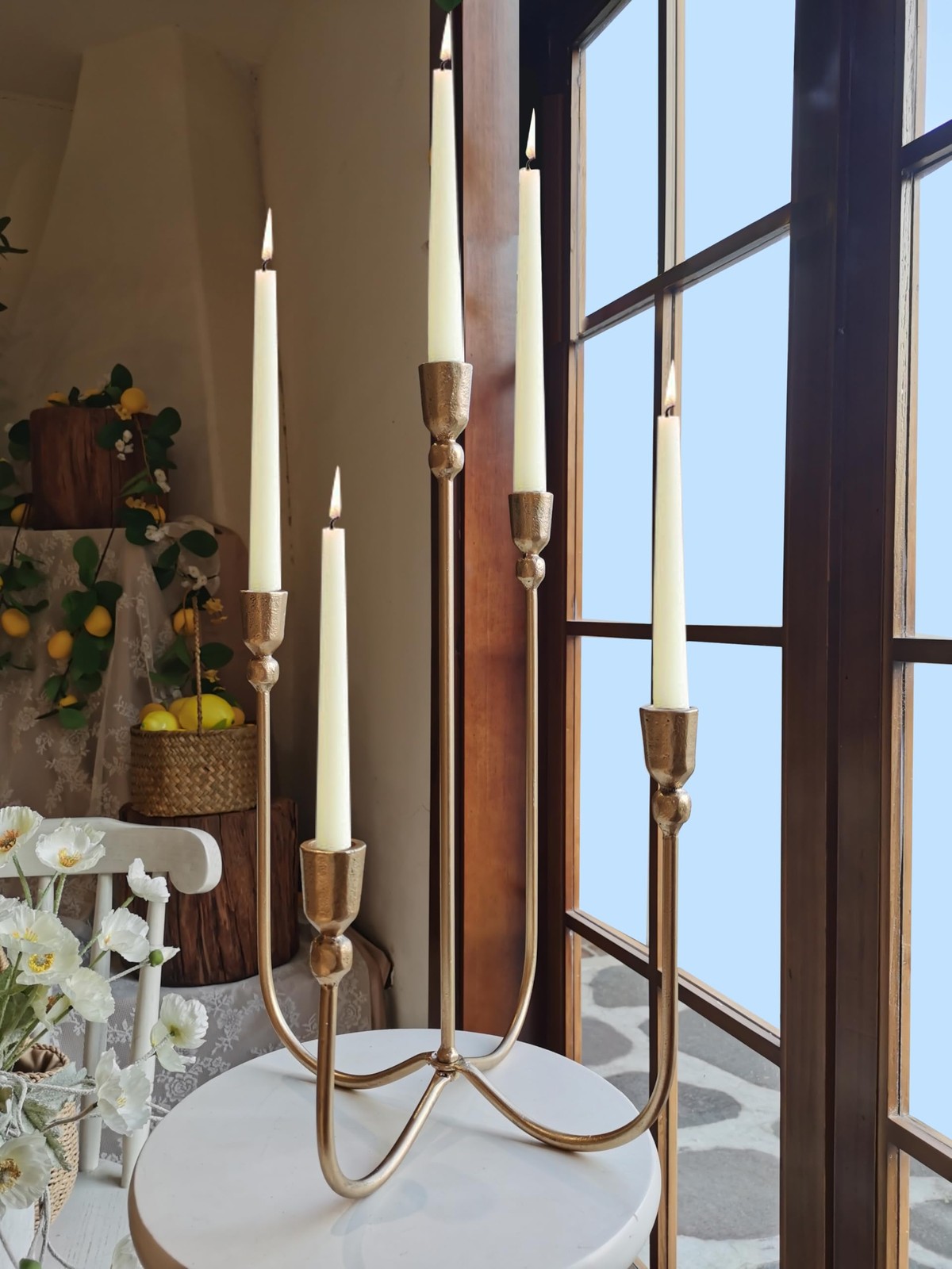 Iron Tabletop Candelabra – Decorative Metal 11.5×11.5×17.2 IN, Gold