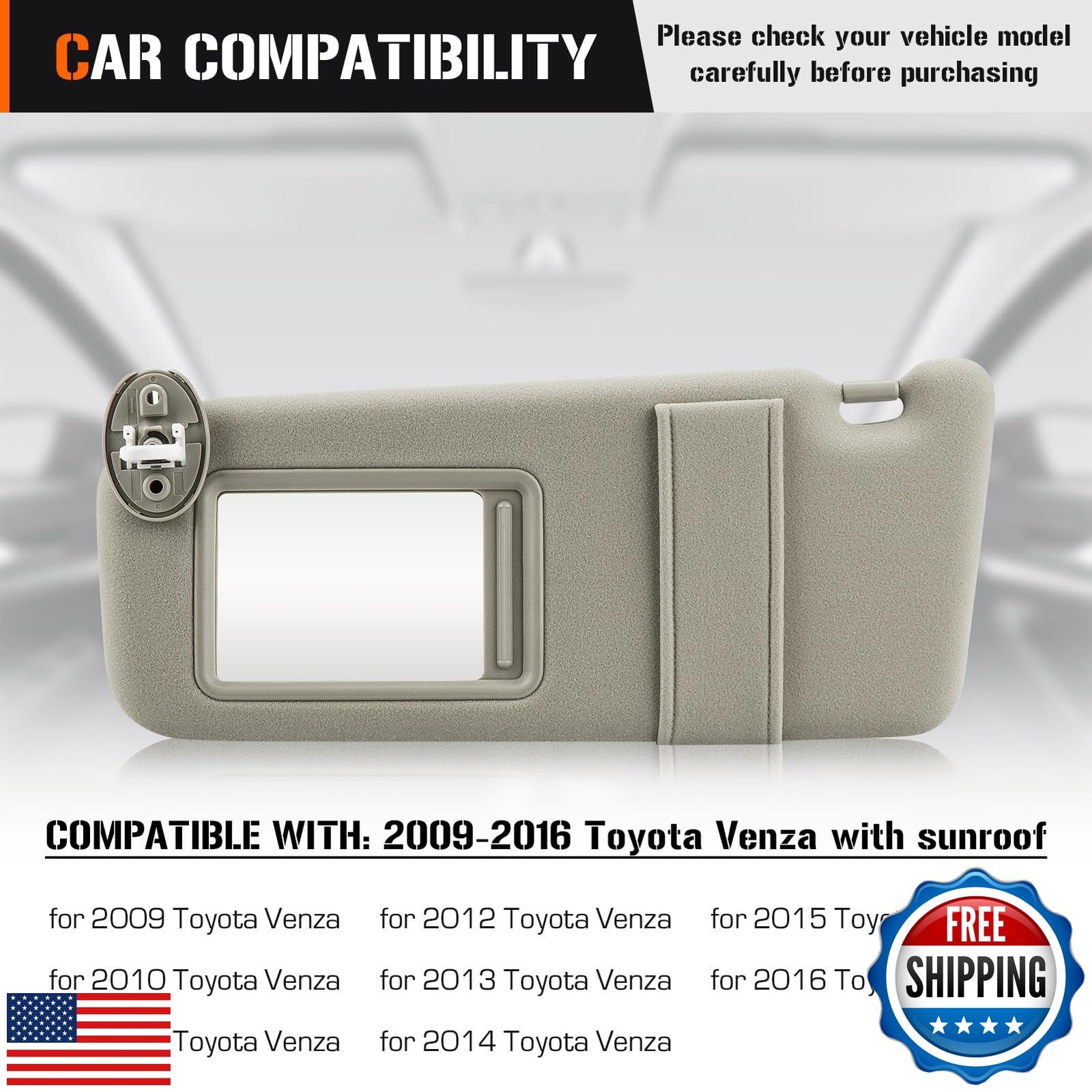 Left and Right Sun Visor with Light for 2009-2016 Toyota Venza with Sunroof,