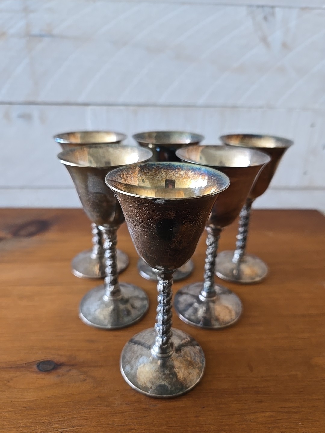 F B Rogers Silverplate Set 6 Aperitif Cordial Wine Grapevine Design Stem