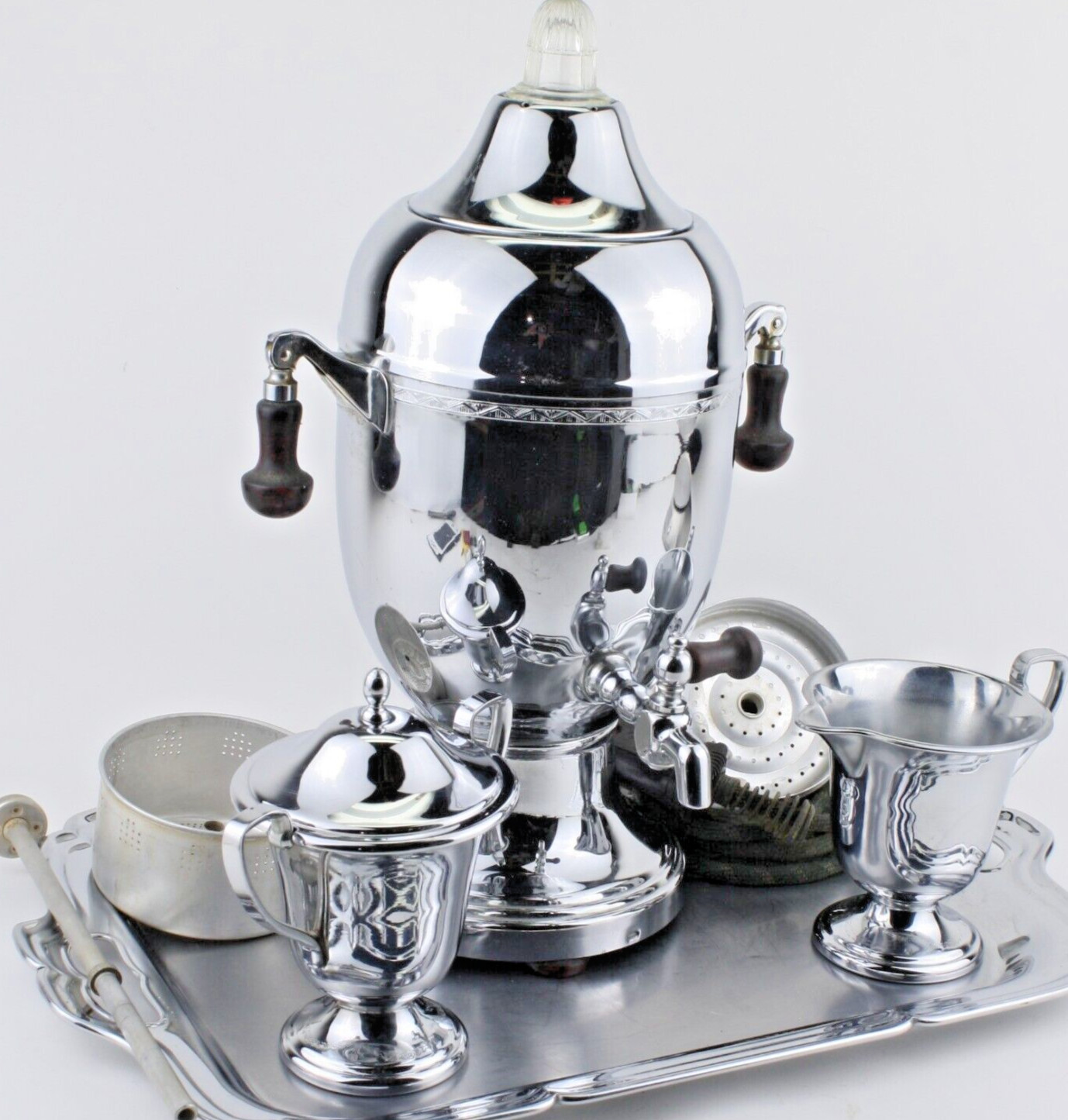 C1930 Art Deco Farberware Coffee Set No 50 Percolator Tea Set Serving Tray Sugar