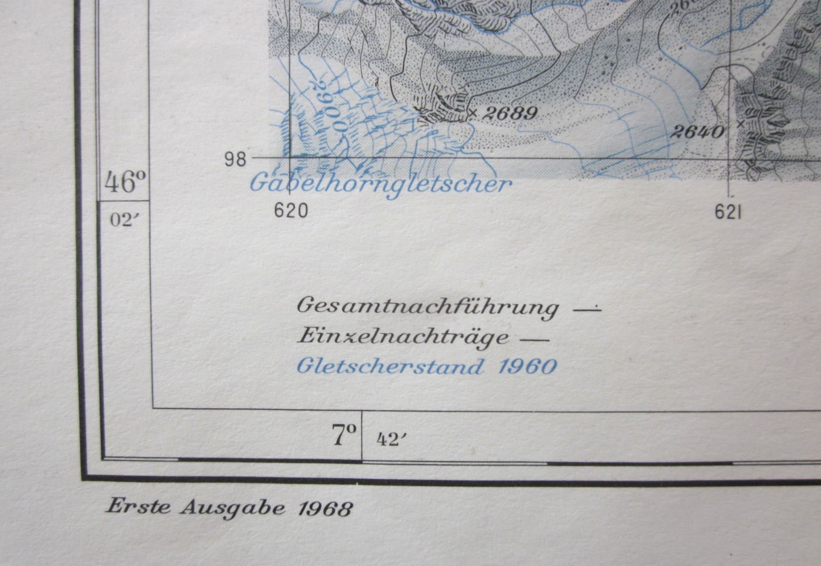1968 1st Ed Randa Vintage Map 1328 Swiss Alps Climbing Weisshorn Glaciers 1960