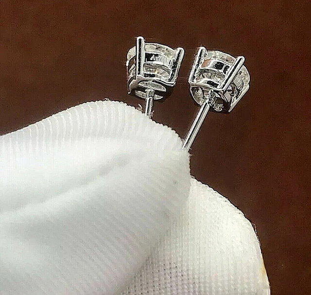 2CT Round Lab Created Diamond Push Back Stud Earrings 14K White Gold Plated