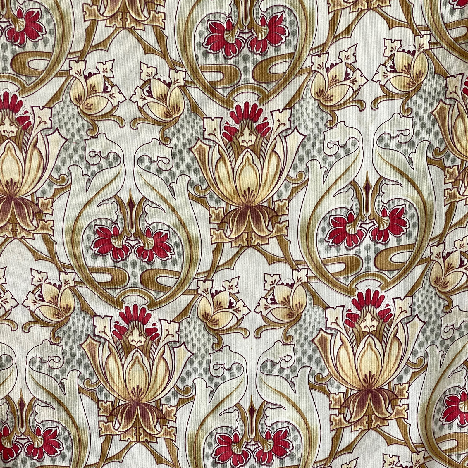 Elegant Antique 1900 Art Nouveau French fabric material old faded floral Cottag