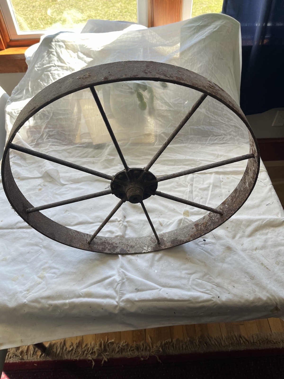 Primitive Brown Metal Wagon Wheel Rustic Farm Decor Medium Ironwork
