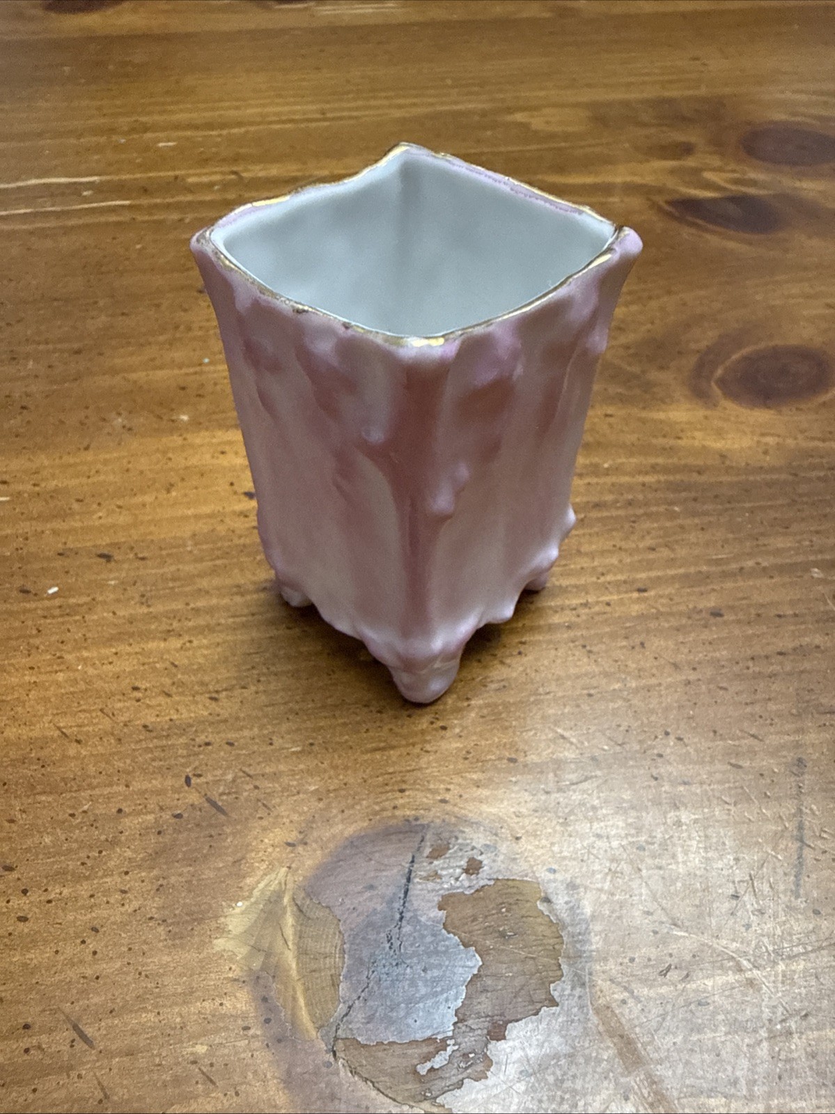 Antique Milk Glass Toothpick Holder Pale Pink Victorian 1800s Scrolls