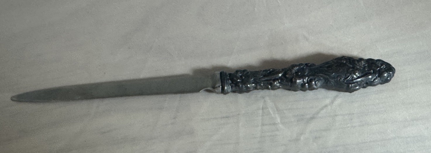Vintage Gorham Letter Opener w/ Sterling Silver Handle Repousse Lily Floral 7.5”