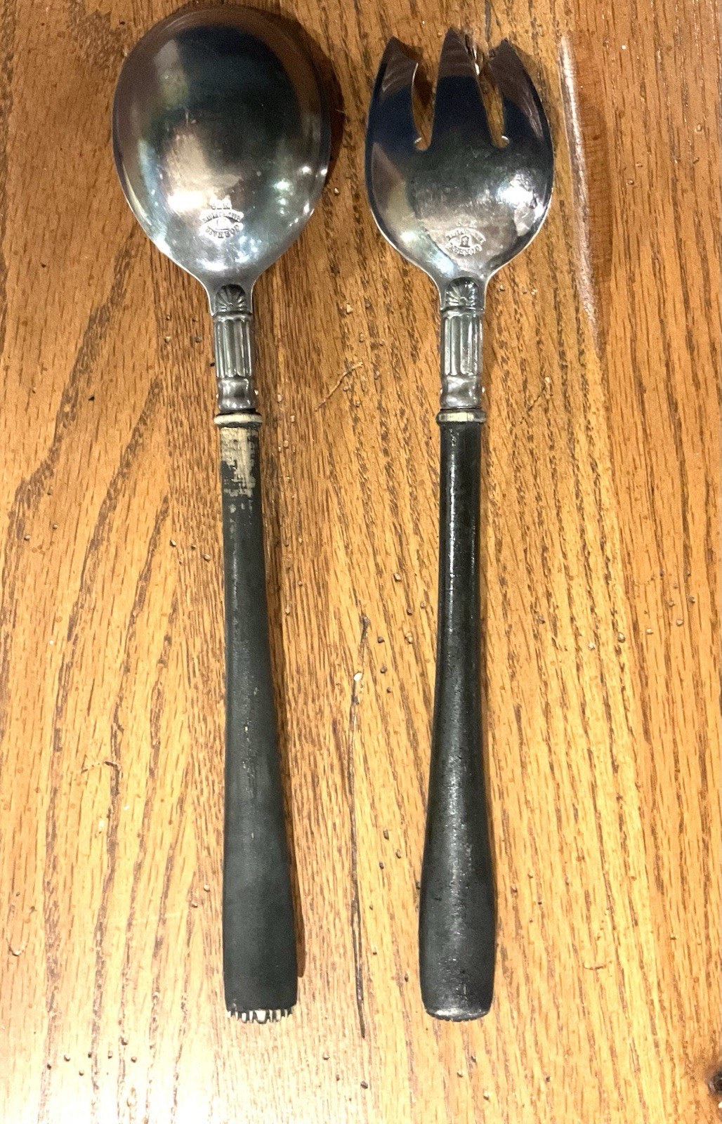 Antique Gotham Serving Spoon Fork Salad Set Silver Ebony 1870s