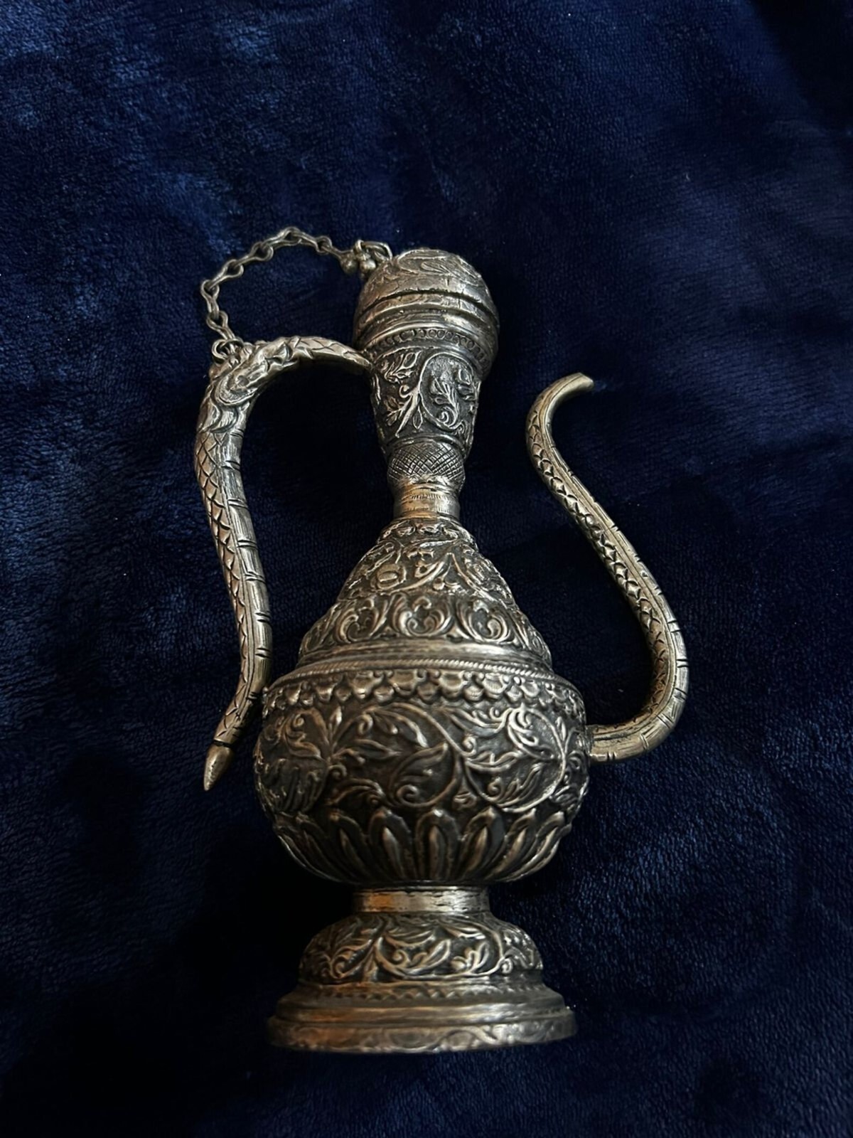 Vintage Surahi Vase Silver Jug Unique Engraved Mughal Indian Decorative Rare