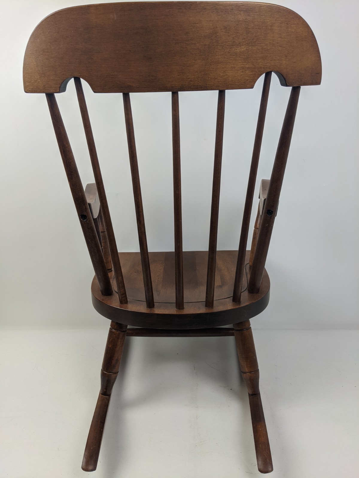 Vintage Nichols & Stone Child Solid Dark Wood Rocking Chair USA Gardner, MA #2