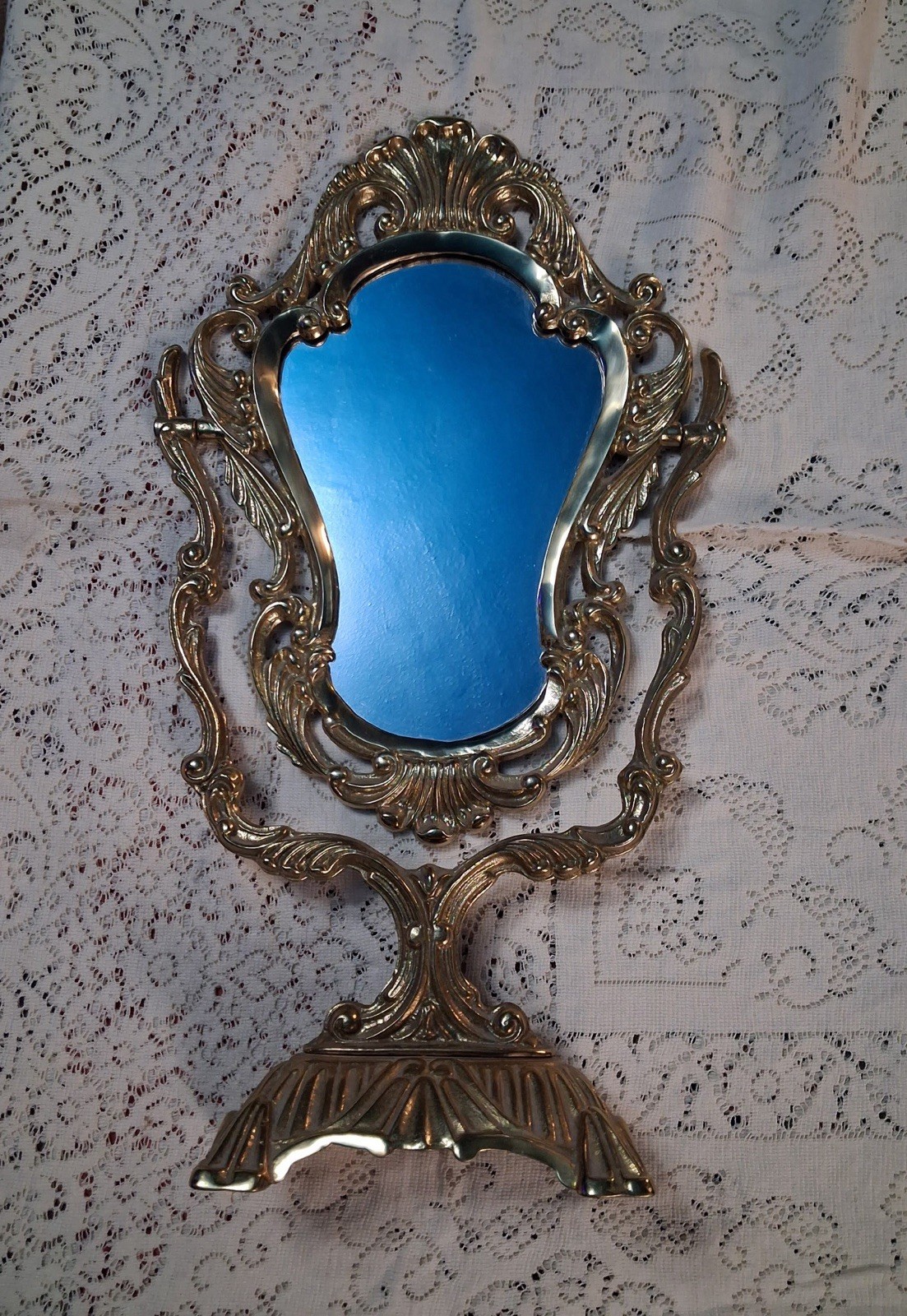 Vintage Table Top Brass Swivel Mirror