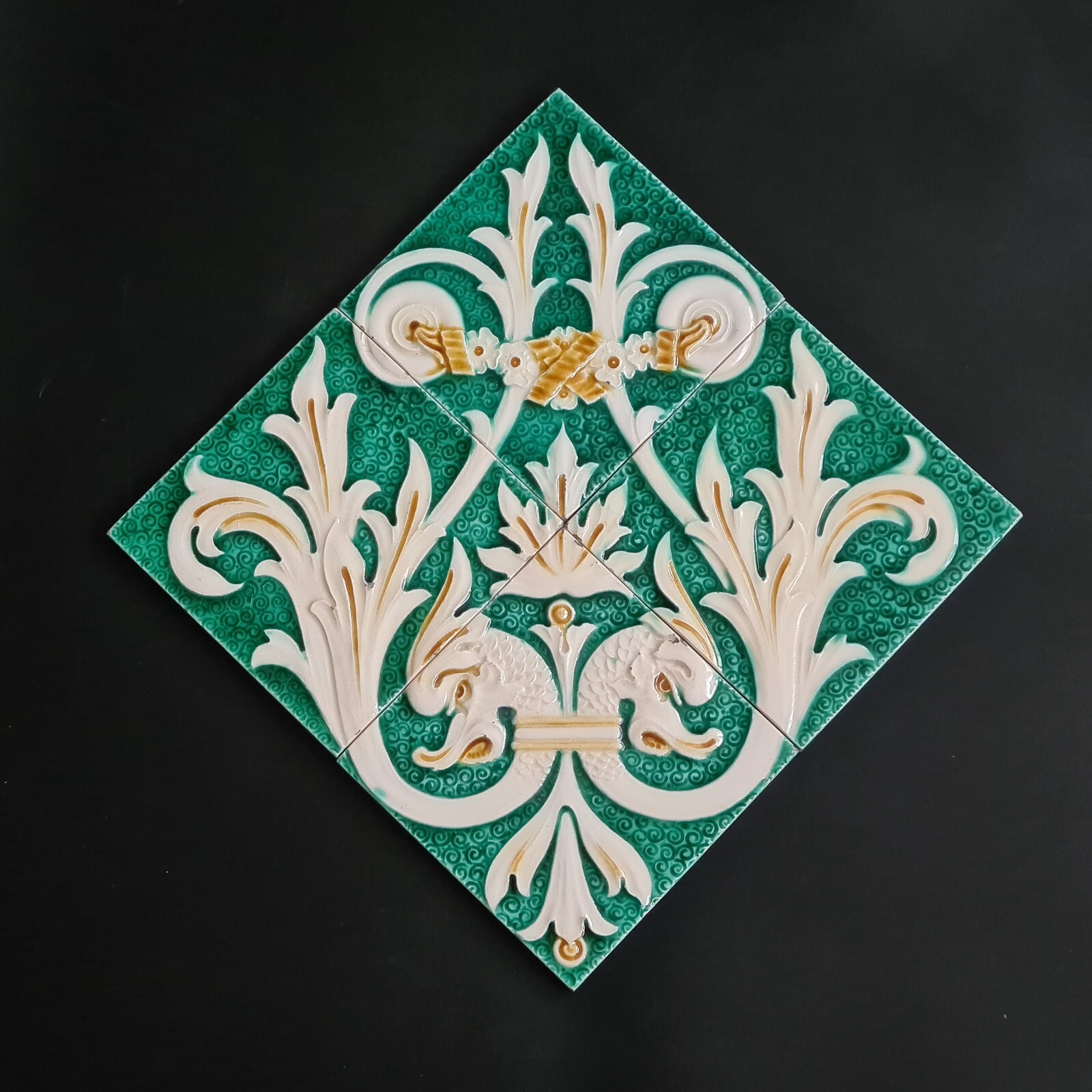 Panel Of Four Minton Hollins & Co Relief Moulded Tiles NeoClassical Motif AE1