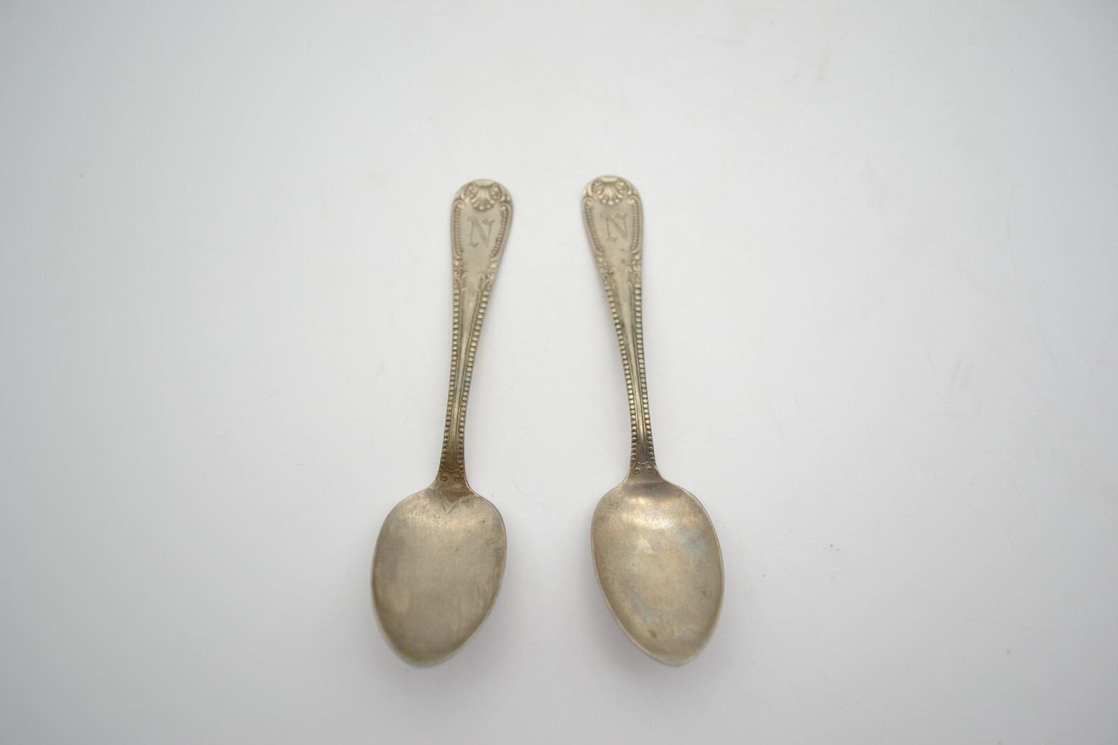 Lot of 2 Vintage Brazil Silver Alloy Spoons – Shell Design – Monogram “N”