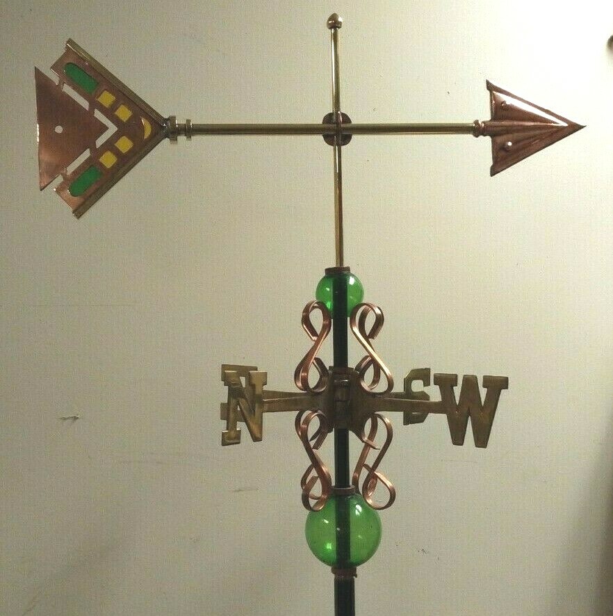 Large COPPER stain glass arrow weathervane,nsew directionals/rod/balls,,NO MOUNT